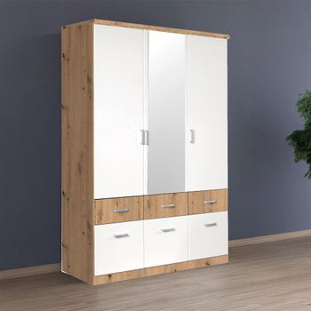 Celle Super Artisan Oak and Alpine White 136cm 3 Door Combi Wardrobe