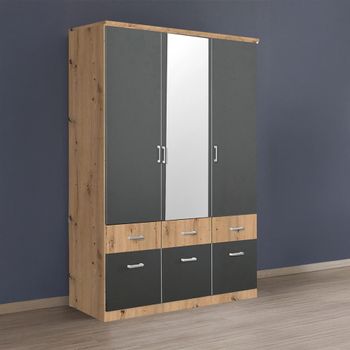 Celle Super Artisan Oak and Metallic Dark Grey 136cm 3 Door Combi Wardrobe