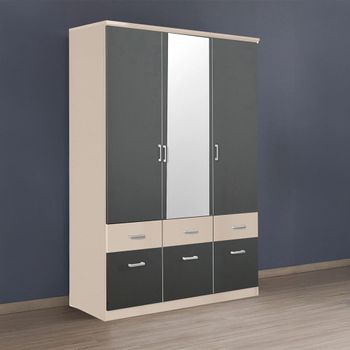 Celle Super Champagne and Metallic Dark Grey 136cm 3 Door Combi Wardrobe