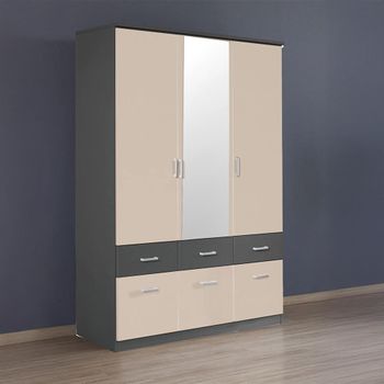 Celle Super Metallic Dark Grey and Champagne 136cm 3 Door Combi Wardrobe