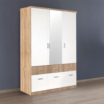 Celle Super Sonoma Oak and Alpine White 136cm 3 Door Combi Wardrobe