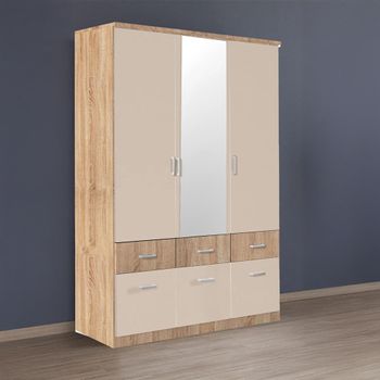 Celle Super Sonoma Oak and Champagne 136cm 3 Door Combi Wardrobe