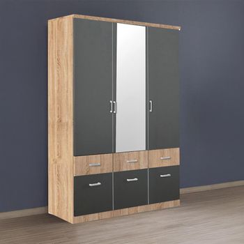 Celle Super Sonoma Oak and Metallic Dark Grey 136cm 3 Door Combi Wardrobe