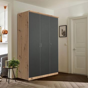 Celle Super Artisan Oak and Metallic Dark Grey 136cm 3 Door Wardrobe