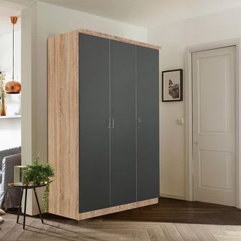 Celle Super Sonoma Oak and Metallic Dark Grey 136cm 3 Door Wardrobe