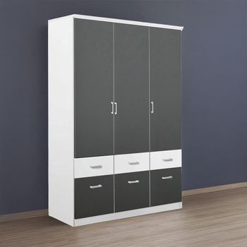 Celle Super Alpine White and Metallic Dark Grey 136cm 3 Door 6 Drawer Wardrobe