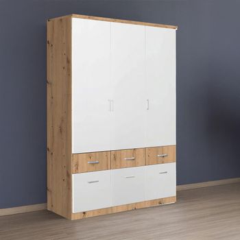 Celle Super Artisan Oak and Alpine White 136cm 3 Door 6 Drawer Wardrobe