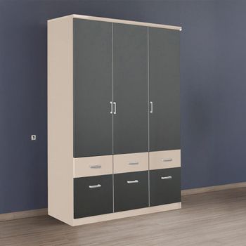 Celle Super Champagne and Metallic Dark Grey 136cm 3 Door 6 Drawer Wardrobe