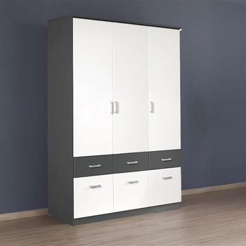 Celle Super Metallic Dark Grey and Alpine White 136cm 3 Door 6 Drawer Wardrobe