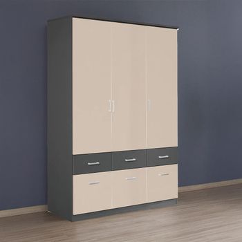 Celle Super Metallic Dark Grey and Champagne 136cm 3 Door 6 Drawer Wardrobe
