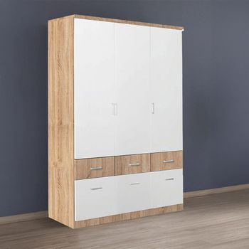 Celle Super Sonoma Oak and Alpine White 136cm 3 Door 6 Drawer Wardrobe