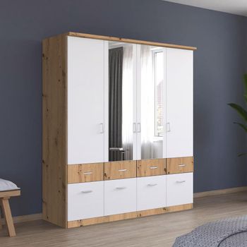 Celle Super Artisan Oak and Alpine White 181cm 4 Door Combi Wardrobe