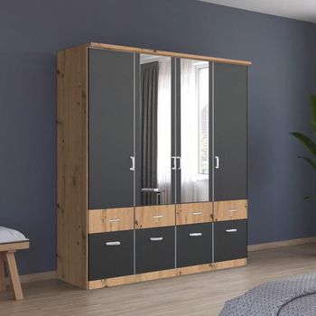 Celle Super Artisan Oak and Metallic Dark Grey 181cm 4 Door Combi Wardrobe
