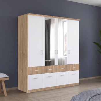 Celle Super Sonoma Oak and Alpine White 181cm 4 Door Combi Wardrobe