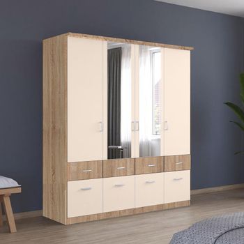 Celle Super Sonoma Oak and Champagne 181cm 4 Door Combi Wardrobe