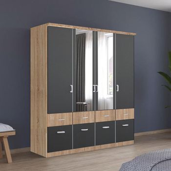 Celle Super Sonoma Oak and Metallic Dark Grey 181cm 4 Door Combi Wardrobe