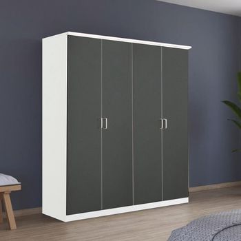 Celle Super Alpine White and Metallic Dark Grey 181cm 4 Door Wardrobe
