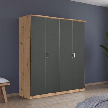 Celle Super Artisan Oak and Metallic Dark Grey 181cm 4 Door Wardrobe