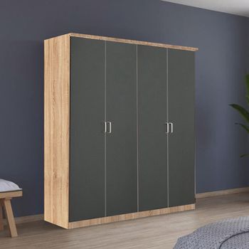 Celle Super Sonoma Oak and Metallic Dark Grey 181cm 4 Door Wardrobe