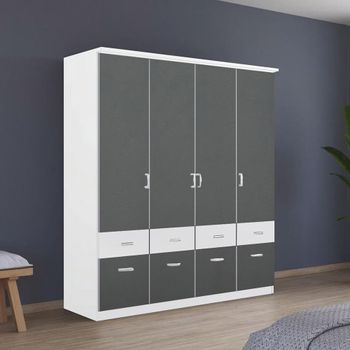 Celle Super Alpine White and Metallic Dark Grey 181cm 4 Door Wardrobe with Drawer