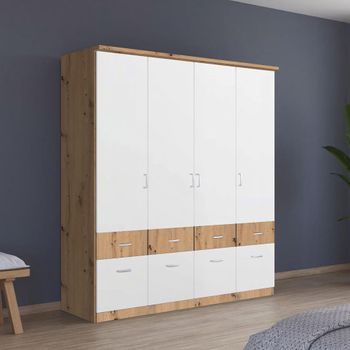 Celle Super Artisan Oak and Alpine White 181cm 4 Door Wardrobe with Drawer