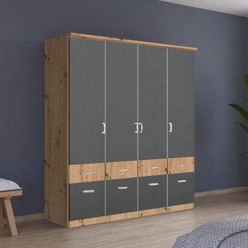 Celle Super Artisan Oak and Metallic Dark Grey 181cm 4 Door Wardrobe with Drawer
