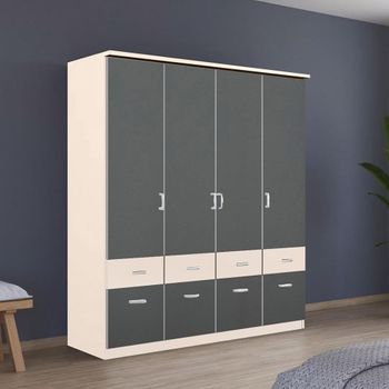 Celle Super Champagne and Metallic Dark Grey 181cm 4 Door Wardrobe with Drawer
