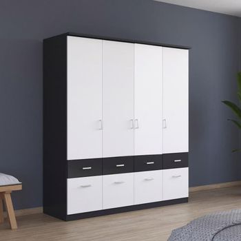 Celle Super Metallic Dark Grey and Alpine White 181cm 4 Door Wardrobe with Drawer