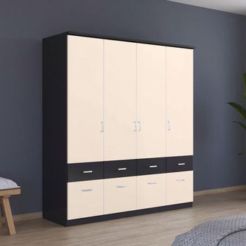 Celle Super Metallic Dark Grey and Champagne 181cm 4 Door Wardrobe with Drawer