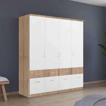 Celle Super Sonoma Oak and Alpine White 181cm 4 Door Wardrobe with Drawer