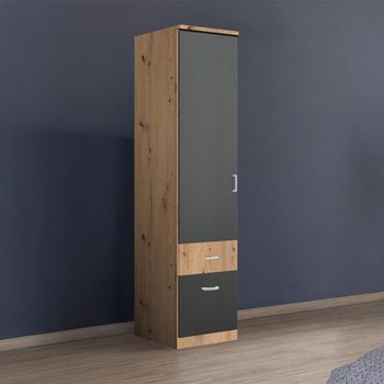 Celle Super Artisan Oak and Metallic Dark Grey 47cm 1 Door 2 Drawer Lh Wardrobe