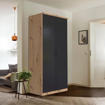 Celle Super Artisan Oak and Metallic Dark Grey 91cm 2 Door Wardrobe