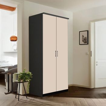 Celle Super Metallic Dark Grey and Champagne 91cm 2 Door Wardrobe