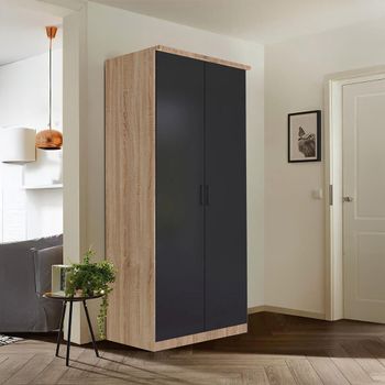 Celle Super Sonoma Oak and Metallic Dark Grey 91cm 2 Door Wardrobe
