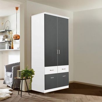 Celle Super Alpine White and Metallic Dark Grey 91cm 2 Door 4 Drawer Wardrobe