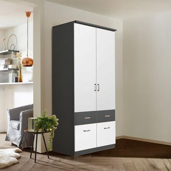 Celle Super Metallic Dark Grey and Alpine White 91cm 2 Door 4 Drawer Wardrobe