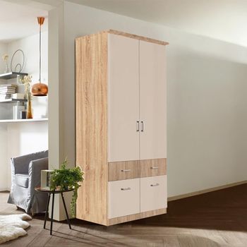 Celle Super Sonoma Oak and Champagne 91cm 2 Door 4 Drawer Wardrobe