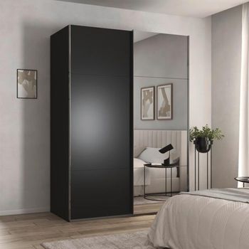 Contido Sliding Mirror Black 162cm 2 Door Wardrobe with Extras