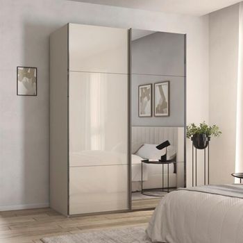 Contido Sliding Mirror Champagne Glass 162cm 2 Door Wardrobe with Extras