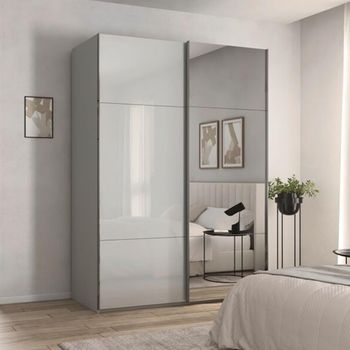 Contido Sliding Mirror Silk Grey Glass 162cm 2 Door Wardrobe with Extras