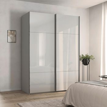 Contido Silk Grey Glass 162cm 2 Door Sliding Wardrobe with Extras