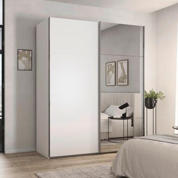 Contido Sliding Mirror Alpine White 181cm 2 Door Wardrobe with Extras