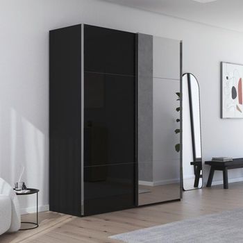 Contido Sliding Mirror Black Glass 181cm 2 Door Wardrobe with Extras
