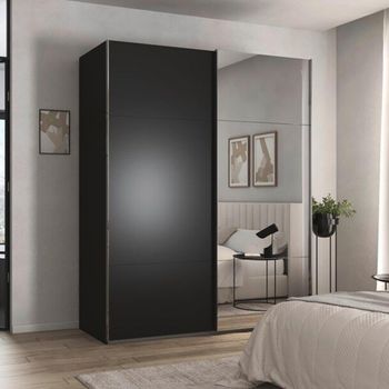 Contido Sliding Mirror Black 181cm 2 Door Wardrobe with Extras