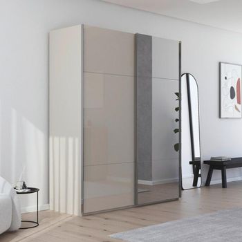 Contido Sliding Mirror Champagne Glass 181cm 2 Door Wardrobe with Extras