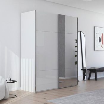 Contido Sliding Mirror Crystal White Glass 181cm 2 Door Wardrobe with Extras