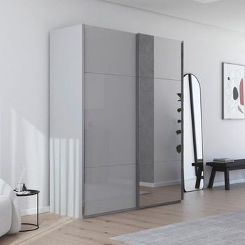 Contido Sliding Mirror Silk Grey Glass 181cm 2 Door Wardrobe with Extras