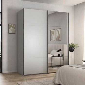 Contido Sliding Mirror Silk Grey 181cm 2 Door Wardrobe with Extras