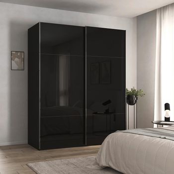 Contido Black Glass 181cm 2 Door Sliding Wardrobe with Extras