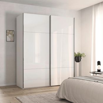 Contido Crystal White Glass 181cm 2 Door Sliding Wardrobe with Extras